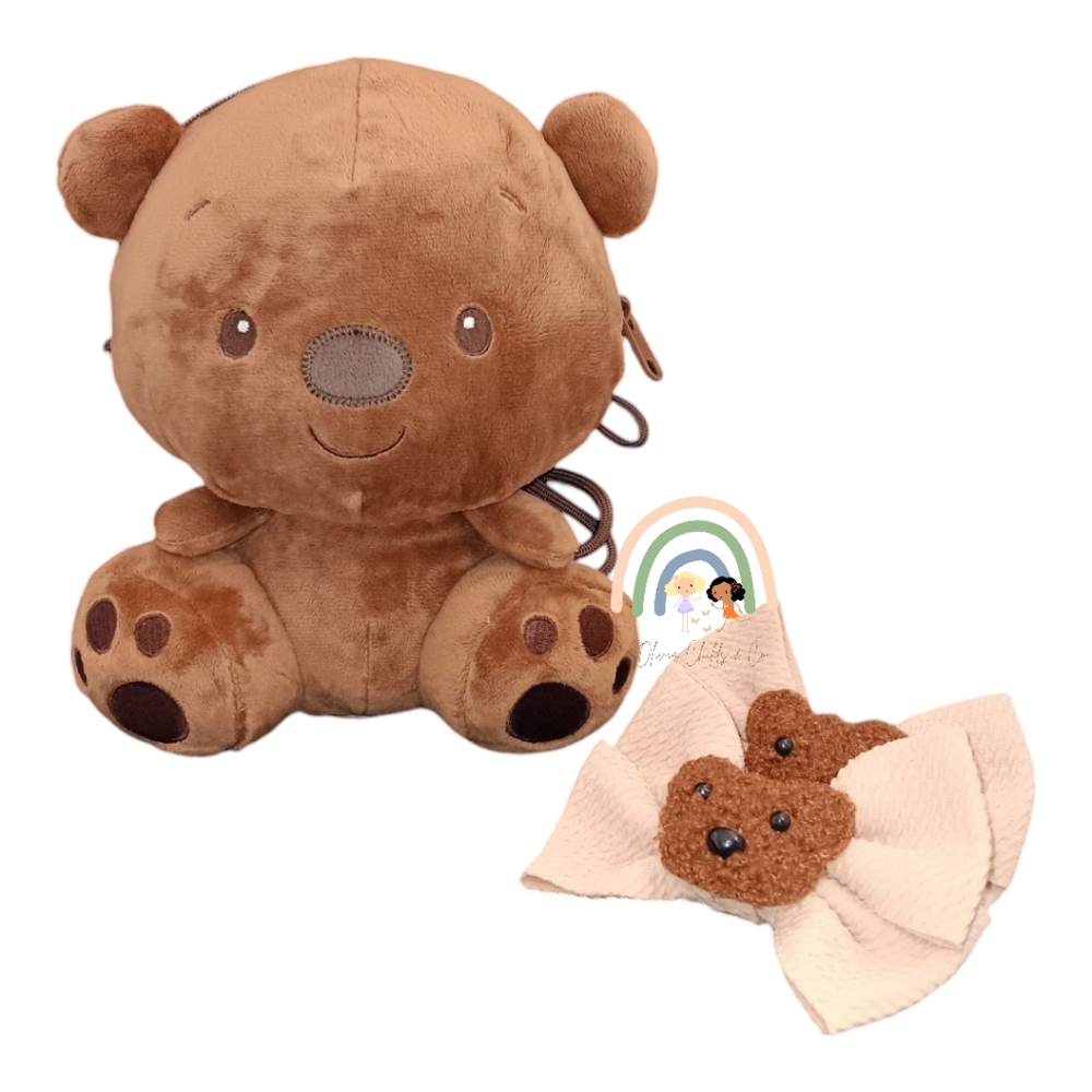 Kids Teddy Bear Purse/Handbag and 2-Hair bows
